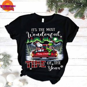 It Is The Most Wonderful The Grinch And Snoopy Time Of Year Pajama Shirt