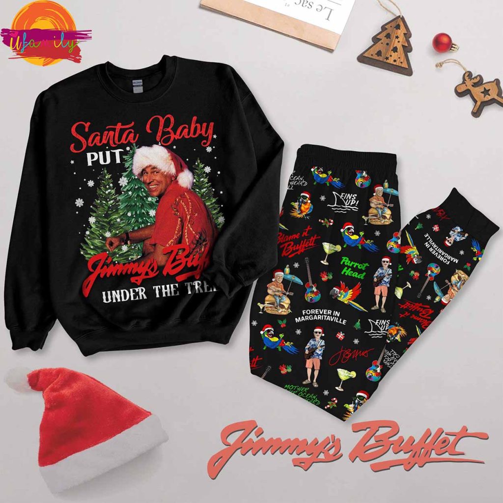 Jimmy Buffett Santa Put Buffett Under The Christmas Tree Long Sleeve Pajama Set