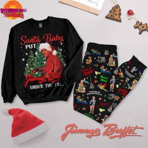 Jimmy Buffett Santa Put Buffett Under The Christmas Tree Long Sleeve Pajama Set