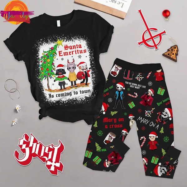 Merry Christmas Ghost Band T Shirt Pajama Set