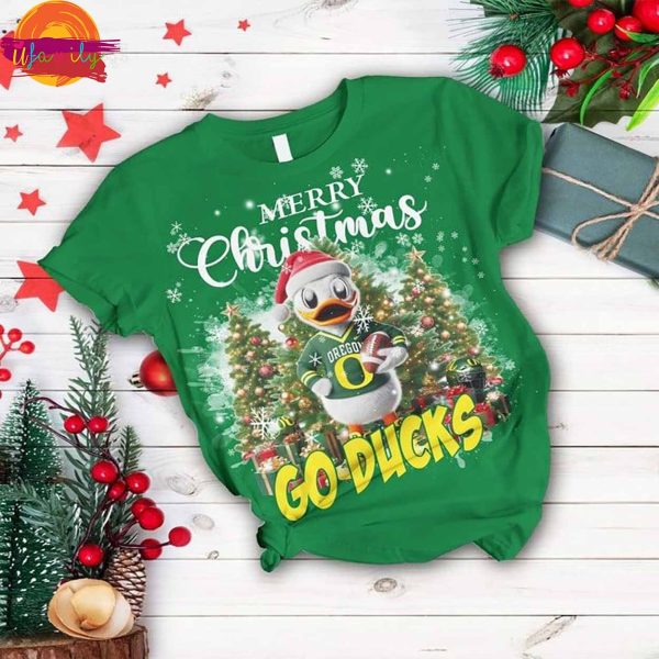 Merry Christmas Go Duck NCAA T Shirt Pajama Set