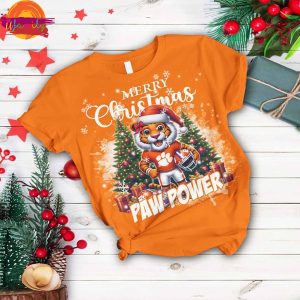 Merry Christmas Paw Power Clemson Tigers T Shirt Pajama Set 2