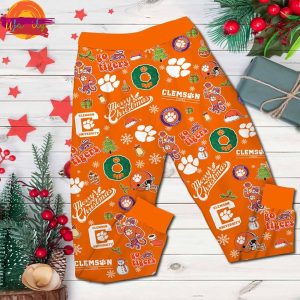 Merry Christmas Paw Power Clemson Tigers T Shirt Pajama Set 3