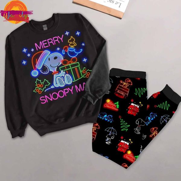 Merry Christmas Snoopy Mas Long Sleeve Pajama Tops Mens