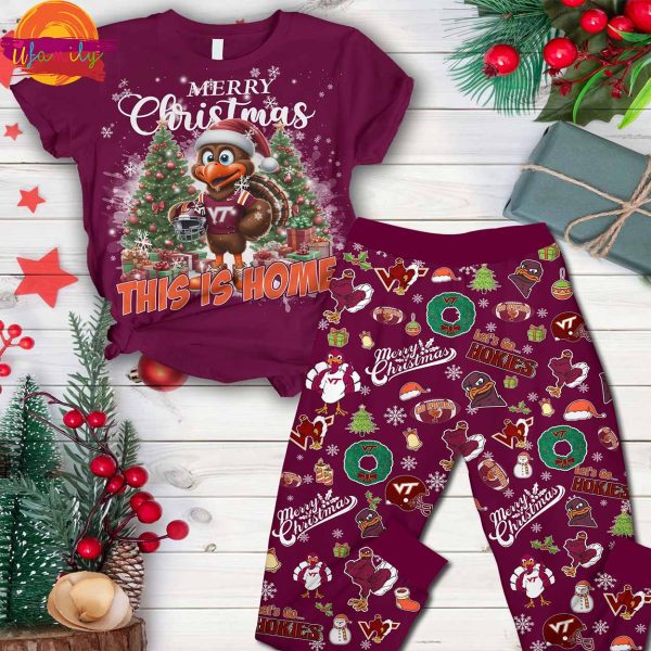 Merry Christmas Virginia Tech Hokies T Shirt Pajama Set