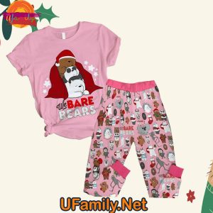 Merry Christmas We Bare Bears Pink T Shirt Pajama Set