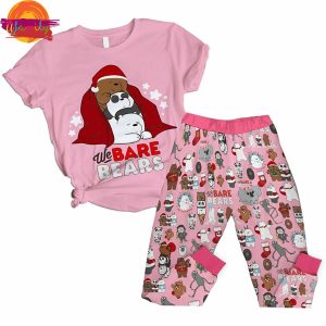 Merry Christmas We Bare Bears Pink T Shirt Pajama Set