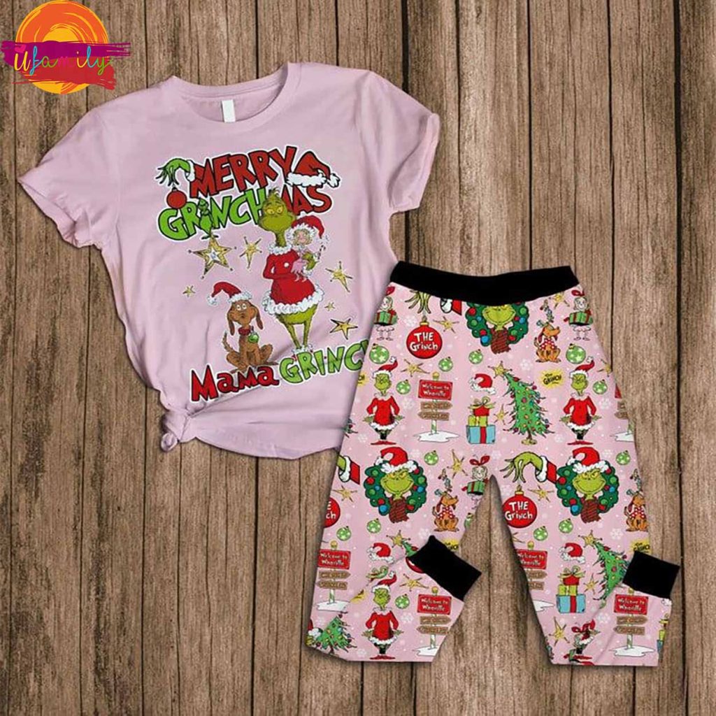 Merry Grinchmas Mama Grinch Christmas Pajama Shirt For Family