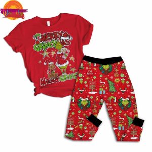 Merry Grinchmas Mama Grinch Christmas Red Pajama Sets Fleece