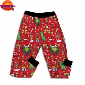 Merry Grinchmas Mama Grinch Christmas Red Pajama Sets Fleece 4