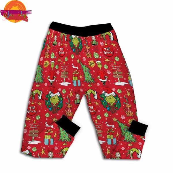 Merry Grinchmas Mama Grinch Christmas Red Pajama Sets Fleece