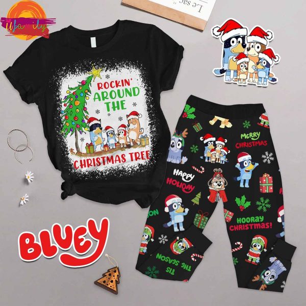 Rockin Around The Christmas Tree Bluey T Shirt Pajama Set