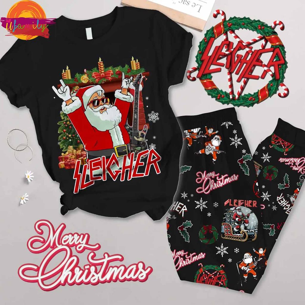 Sleigher Santa Claus T Shirt Pajama Set