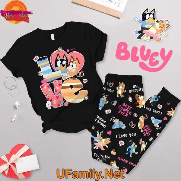 Bluey Couple Valentine 2025 T Shirt Pajama Set