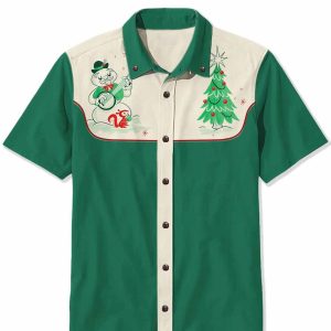 Christmas Banjo-Playing Snowman And Christmas Tree Hawaiian Shirt