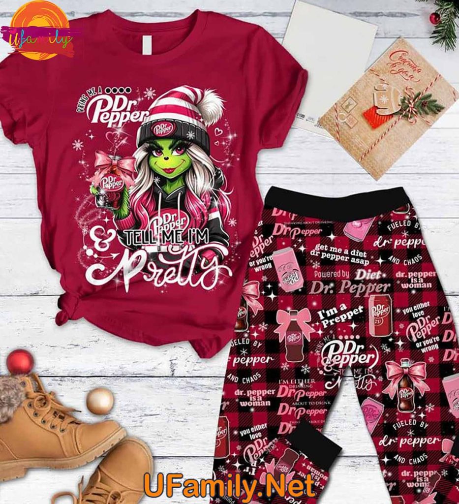 Dr Pepper Bougie Grinch T Shirt Pajama Set