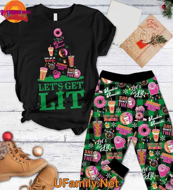 Dunkin Donut Let’s Get Lit T Shirt Pajama Set