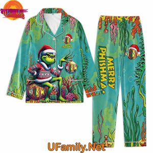 Fish Band Grinch Christmas Pajama Set Cozy Unique Holiday Sleepwear 2