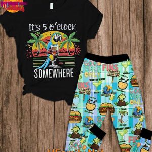 Its 5 oclock somewhere Tropical Parrot T Shirt Pajama Set 1