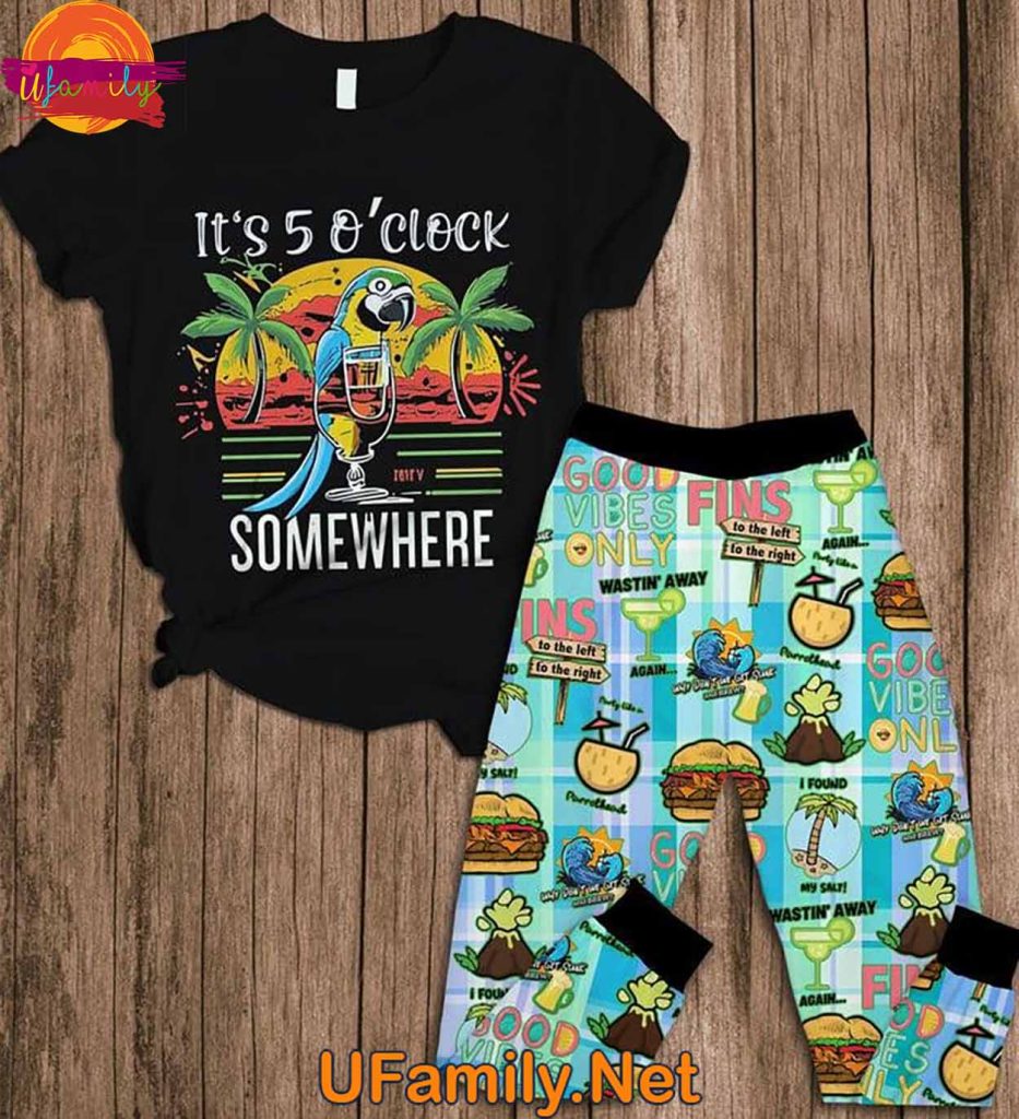 It's 5 o'clock somewhere Tropical Parrot T Shirt Pajama Set