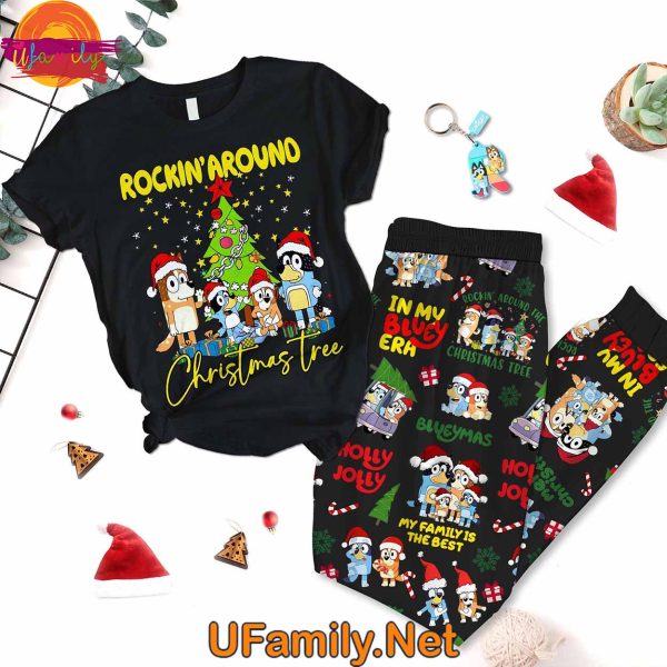 Rockin’ Around The Christmas Tree Family Bluey T Shirt Pajamas