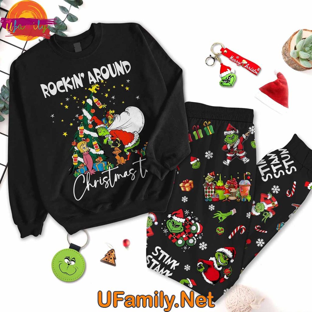 Rockin' Around The Christmas Tree The Grinch Long Sleeve Pajamas