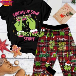 Rolling Up Some Christmas Spirit Grinch T Shirt Pajama Set