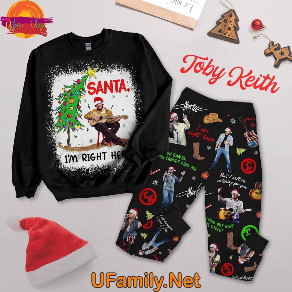 Santa I'm Right Here Toby Keith Long Sleeve Pajama Set