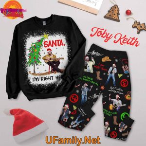 Santa Im Right Here Toby Keith Long Sleeve Pajama Set 1