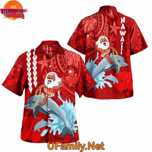 Santa Riding Dolphin Christmas Hawaiian Shirt