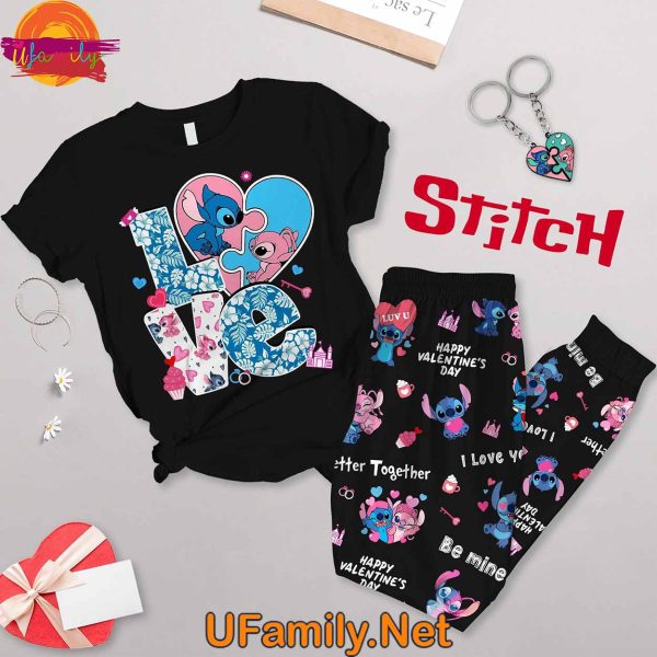 Stitch Happy Valentines Day 2025 T Shirt Pajama Set