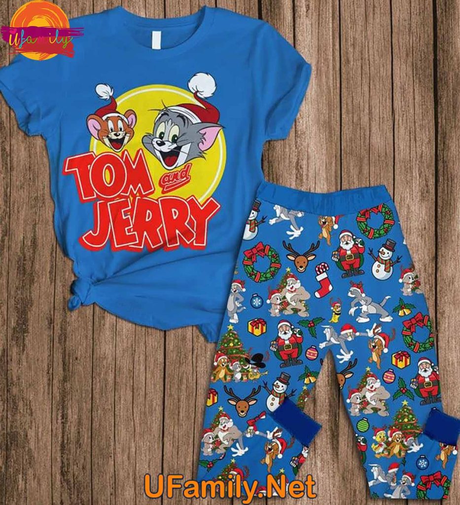 Tom And Jerry Christmas T Shirt Blue Pajama Set